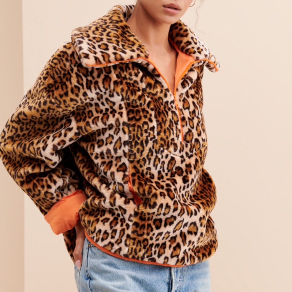 J.O.A Leopard Half-Zip Sweatshirt